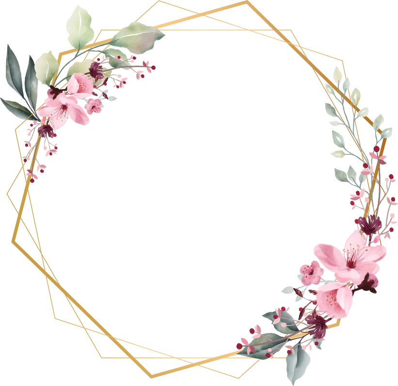 Polygon Frame with Flowers Illustration